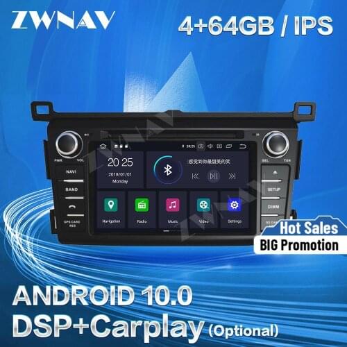 Carplay For Toyota RAV4 2013 2014 2015 Android 10 Multimedia Player Screen GPS Navigation Audio Stereo Radio Recorder Head Unit