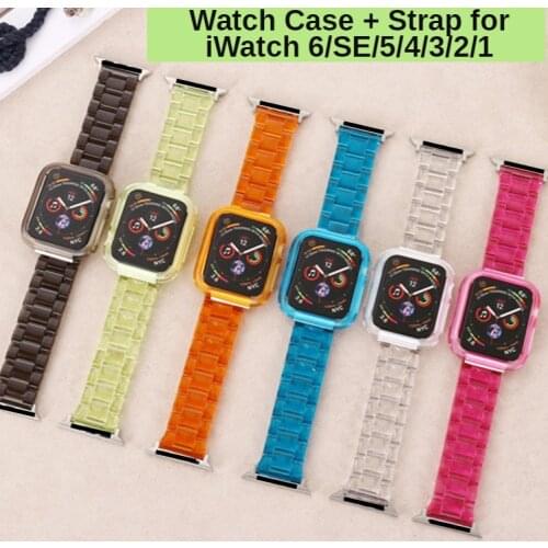 Fashion Transparent Watch Case Strap for Apple Watch Series 6 SE Watch Bands Protective Cover for iWatch 5 4 3 2 1 40mm 44 38 42