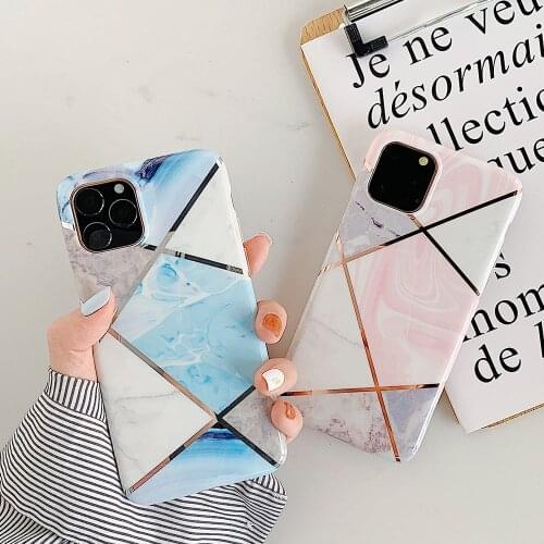 Case For iPhone 11 XR XS MAX 7 8 Plus 12 11 Pro Max Marble Phone Case for iPhone 6 6S Plus X Soft IMD Geometric Back Cover Gift