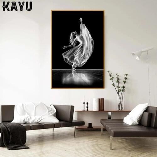 Elegant Ballerina Girl Canvas Painting Modern Black and White Butterfly Wall Art Picture Living Room Home Decoration