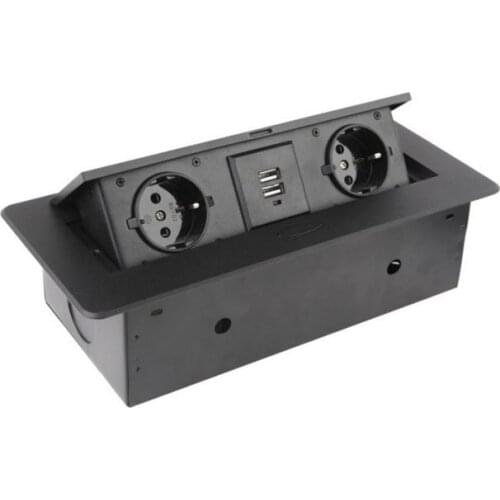 EU Plugs Power Damping Office Hotel Socket with 2 EU Power Outlets and 2 USB Charger Ports 10A Pop up Hidden Desktop Power Strip