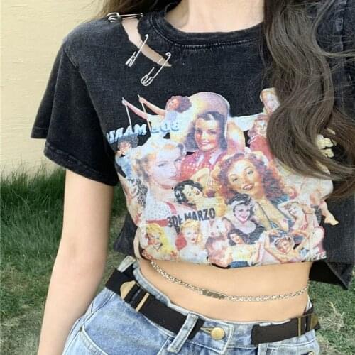 Summer casual Harajuku oversize tees Vintage print short women T-shirt new streetwear tops gothic fashion hip-hop women clothing