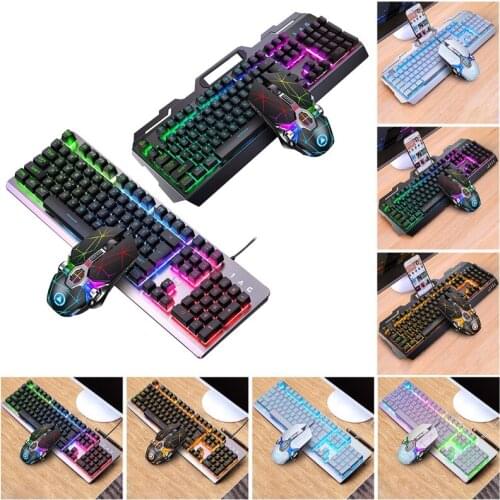 104Keys RGB Aluminum Alloy Gaming Keyboard and RGB Gaming Mouse Set with Mobile Phone Stand Function Key Ten Million Key Life