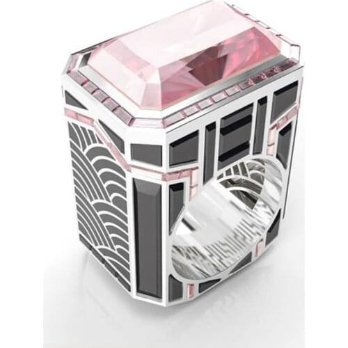 Milangirl Fashion Woman Female Geometric Square Shaped Finger Rings Punk Hip hop Pink Zircon Ring Jewelry For Women