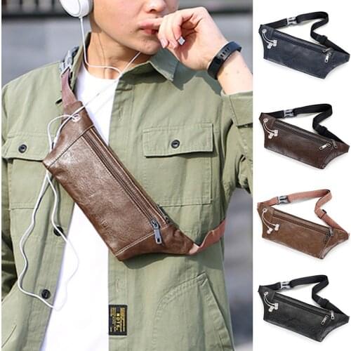 Brown vintage Leather Waist Packs For Men Travel Fanny Pack waist bag Male Small Waist Bag For Phone Pouch Leather phone Bags