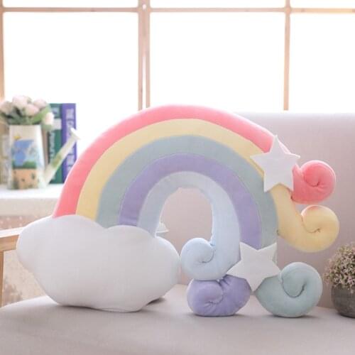 Colorful Moon Star Lucky Cloud Rainbow Conch Hill Ball Shooting Star Plush Cushion Natural Stuffed Pillow Sofa Chair Decor