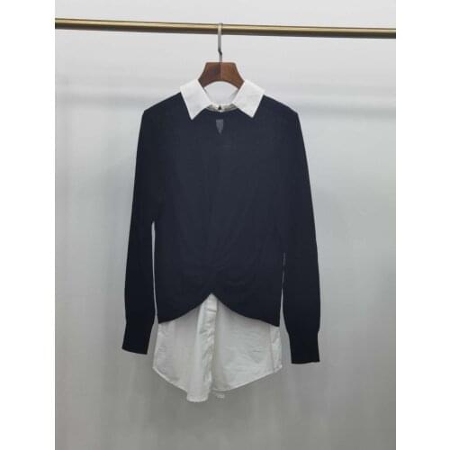 Fashion 2021 new ladies long sleeve sexy casual shirt stitching wool top 1226