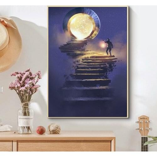 Wall Poster A Man Holding A Lamp looking For The Moon New Landscape Abstract Canvas Print Painting Art Picture