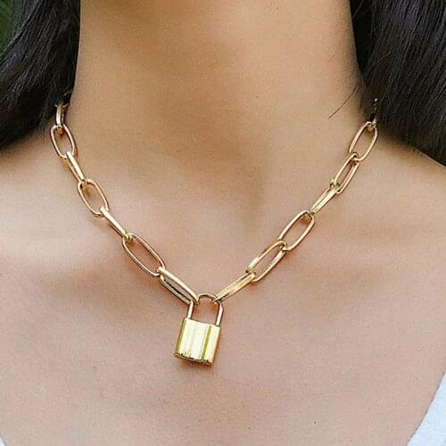 Punk Choker Lock Necklace For Women Fashion Gold Color Hollow Chain With Creative Lock Pendant Neck Jewelry For Girlfriends Gift