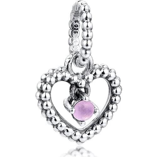 Fits for Pandora Beads Bracelets Petal Pink Beaded Heart Charms 100% 925 Sterling Silver Jewelry Free Shipping