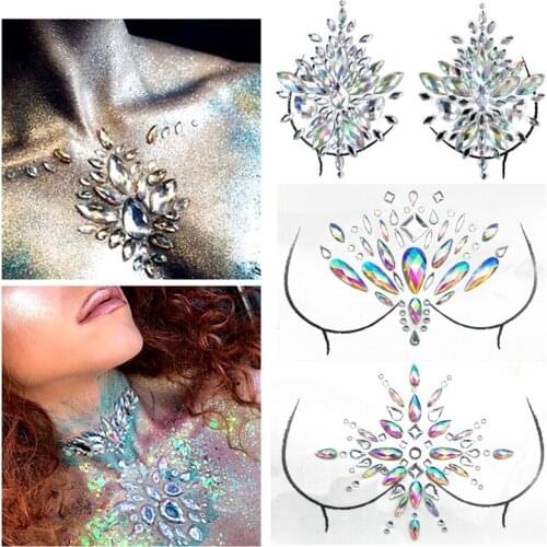Prajna Resin Rhinestone Tattoo Stickers for Female Makeup Chest Stickers Drill Bar Carnival Party Chest Decoration