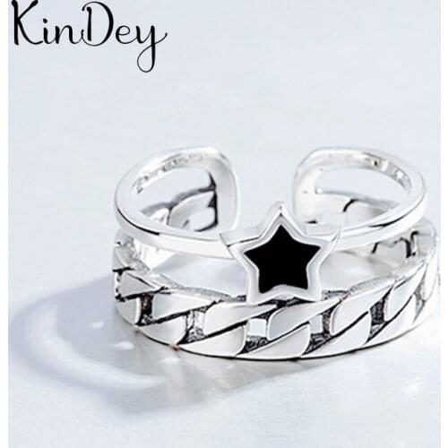 Simple Silver Color Star Rings For Women Lady Large Adjustable Finger Rings Party Gifts