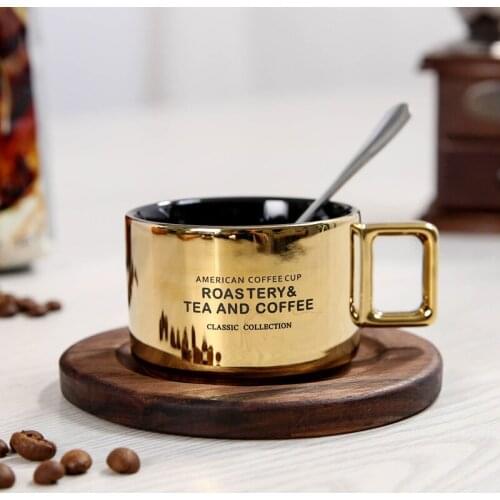 Luxury Ceramic Cup Nordic Brown with Spoon Simple Afternoon Tea Coffee Cups Retro Office Porcelain Cup and Saucer Set MM60BYD