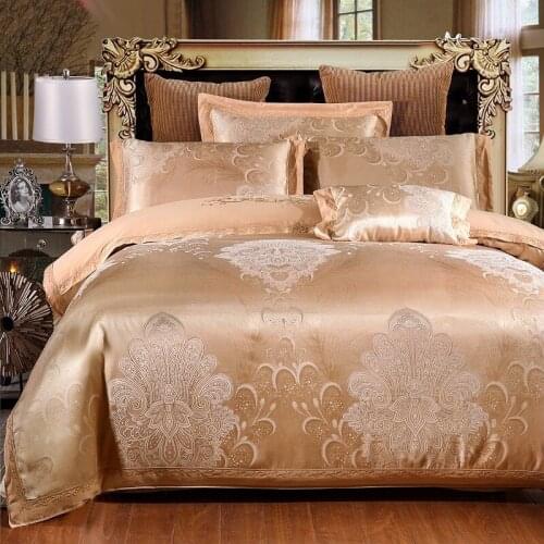 Luxury Embroidery Satin Jacquard Bedding Set Silky Soft Duvet Cover Bed Sheet set Pillowcases Full Queen 4Pcs for Home Textile