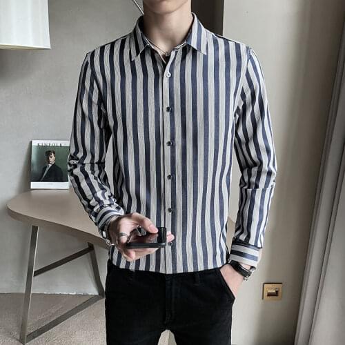 Shirt Mens 2021 Spring New Stripe Long Sleeve British Casual Fashion Business Tidal Current Recommend Direct Selling