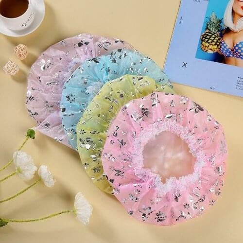 Shower Cap Bath Hat Double layer Lace 4Colors Thicken Elastic Waterproof Bathroom Product Bathing Cap Childrens Supplies