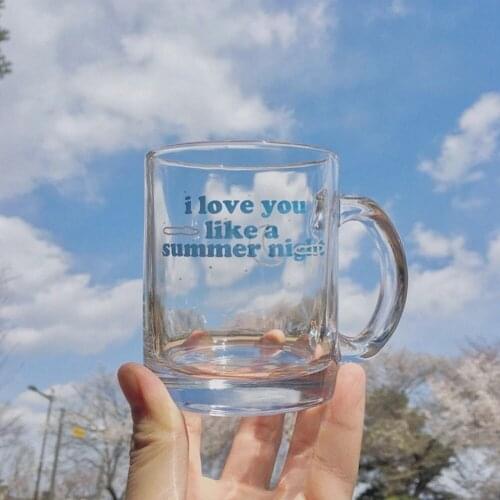 Glass Cup with Handle Simple Letter Heat Resistant Tea Coffee Mug With Handle Portable Transparent Beer Mug Whiskey Glass Cup