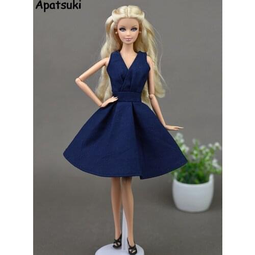 Dark Blue Elegant Unique Doll Dress For Barbie Doll 1:6 Party Dresses Vestidoes Clothes For 1/6 BJD Doll Accessories