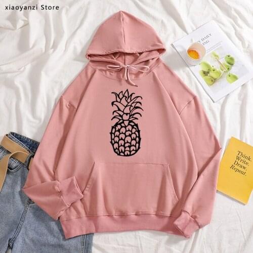 Top Quality Loose girls Cotton hoodies Pineapple Printed Women sportswear pullovers Casual O-Neck Knitted sweatshirts
