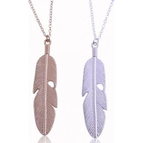 Utrend Womens Vintage Long Necklace Boho Jewelry Simple Feather Pendant Necklaces Sweater Chain Bohemian Collier Gift