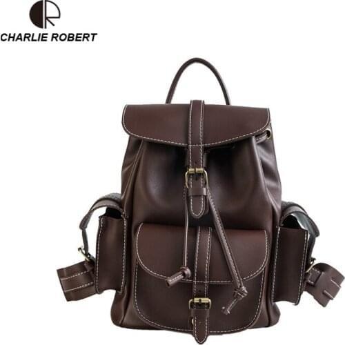 2019 Spring New Arrival High Quality Leather Backpack Women Lady Belts Preppy Style Handmade Leather Solid Backpack