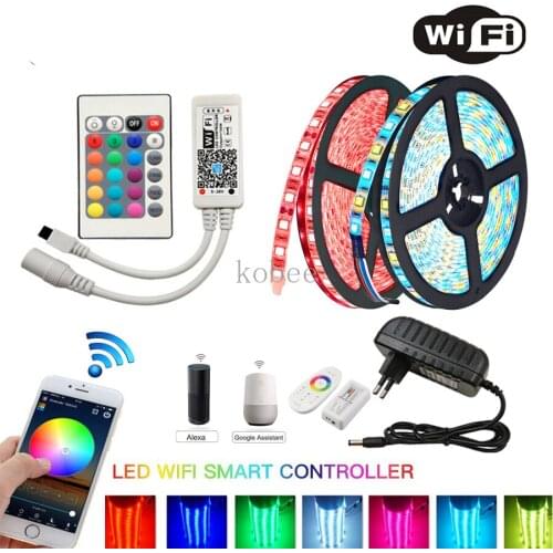 WiFi/IR/2.4G Touch LED Strip Waterproof Light RGB SMD 2835 5050 RGBW/RGBWW 60leds LED Strip Tape DC 12V+ Remote Control+ Adapter