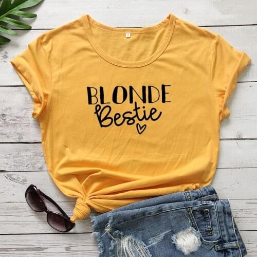 Blonde Bestie Funny Letter Women Tshirt Casual Short Sleeve Top Tees Cotton Round Neck Korean Clothes Fashion Unisex Clothing