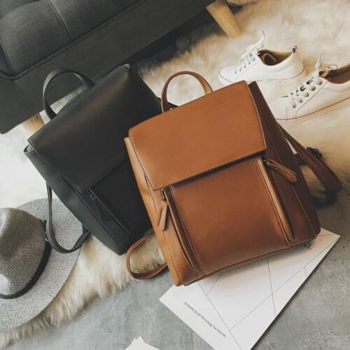 Womens bag 2020 new shoulder bag Korean retro British simple shoulder bag college wind bag pu leather backpack