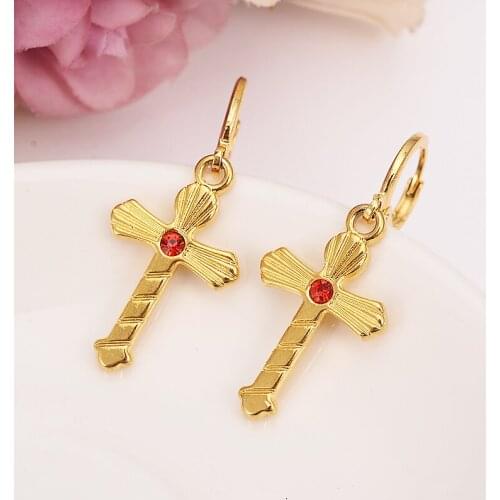 Bangruicrystal cz cross Earring For Women Birthday Gift Trendy Gold Color Beautiful Engagement /Wedding Bands Promise Earring