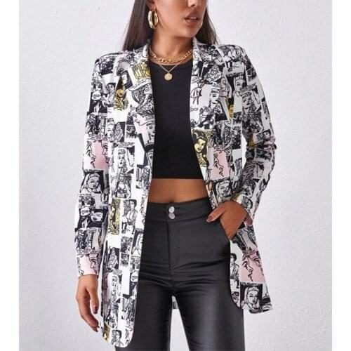 Women Fashion Print Blazers Coat fashionable Long Sleeve Female Outerwear Chic Tops All-match Blazer Thin section 2021 autumn