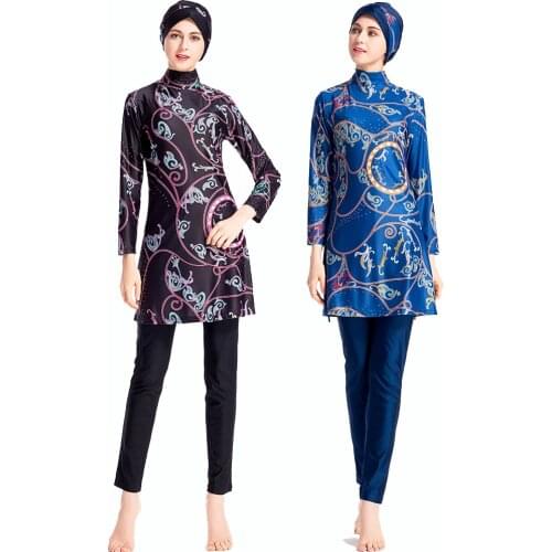 Plus Size Muslim Swimwear Women Modest Floral Print Full Cover Swimsuit Islamic Islam Burkinis Beachwear Swimming Bathing Suit