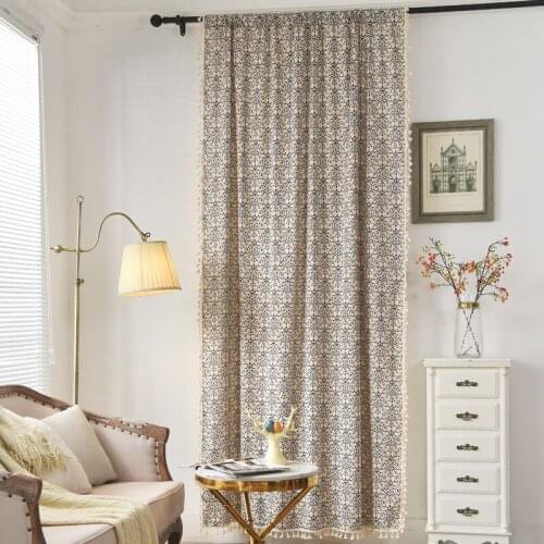 1.5 M Wide Retro Blue And White Porcelain Cotton Linen Curtains Semi-shading Wear Rod Curtains Small Kitchen Curtains