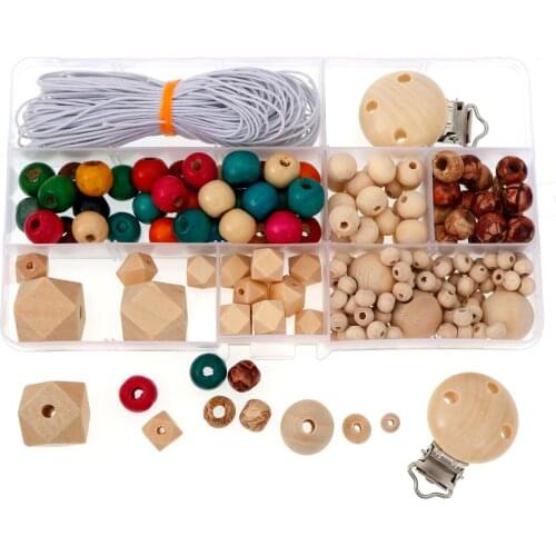 1Box Handmade Wooden Beads Pacifier Clip Round Beads Clip Pacifier Chain DIY Bracelet Necklace For Jewelry Making Accessories