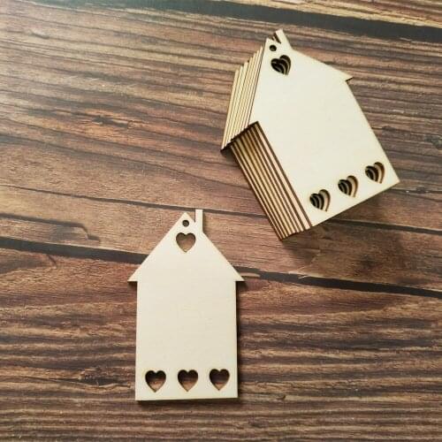 10pcs/lot) Wooden House Home Gift Tag 85X50mm Blank Craft Embellishment Unfinished with Holes Cutouts Plaque Card Making Wood