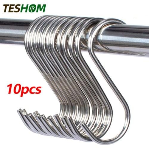 10pcs Stainless Steel S-Shape Hook Kitchen Bedroom Multi-function Railing S Hanger Hook Clasp Holder Hooks Hanging Storage Tools