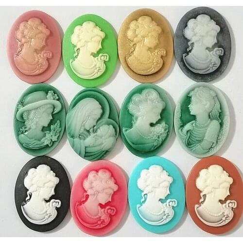 18pcs (30*40) retro beauty head convex round resin flat bottom scrapbook Manual DIY accessories