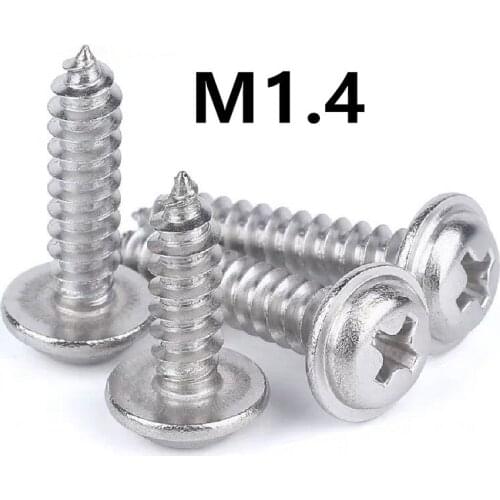 200PCS M1.4x3/4/5/6mm PWA 304 Stainless Steel Drywall Screws With Pad Round Head Pan Tapping Self-tapping Screw