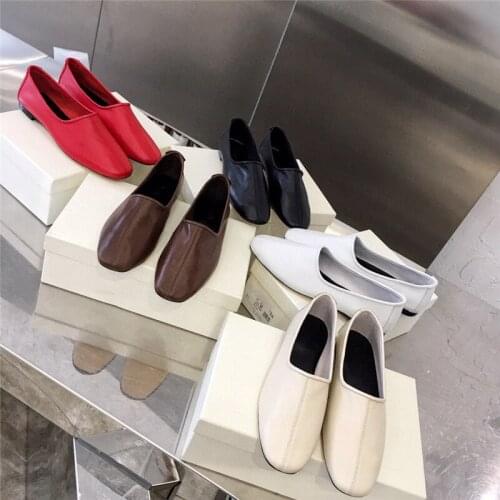 2021Spring Genuine leather flat heel shoes for Women runway style ladies casual loafers Ballet shoes Grandma shoes Zapatos mujer