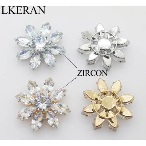 High quality 4pcs Zircon Crystal buttons silver/gold Bling Metal button For Wedding Embellishment button DIY Hair accessories