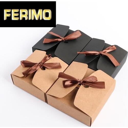 5pcs Brown Kraft Paper Candy Box with Ribbon Wedding Favors Small Gift Packaging Boxes Birthday Baby Shower Party Decoration