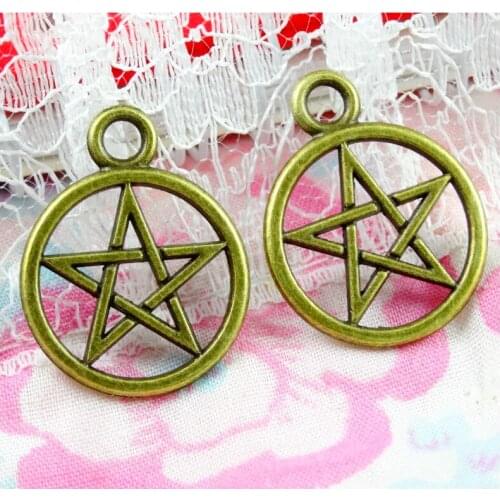 50pcs 25.1*20MM Vintage Round Star Pendants Charm For Jewelry Making Antique Bronze Color Star Pendants Charm Star