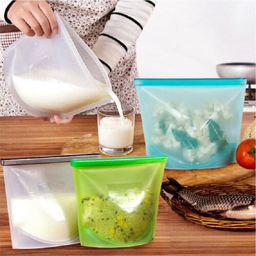 500/1000/1500ml Silicone Food Storage Bags Reusable Food Fresh-keeping Bag Seal Ziplock Freezer Cooking Fresh Bags (set of 2&4)