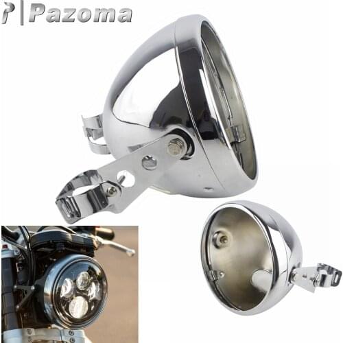 7 in Universal Motorcycle Chrome Headlight Houseing Shell W/28-42mm Mounting Bracket fixed Headlamp cover For Harley Cafe Racer