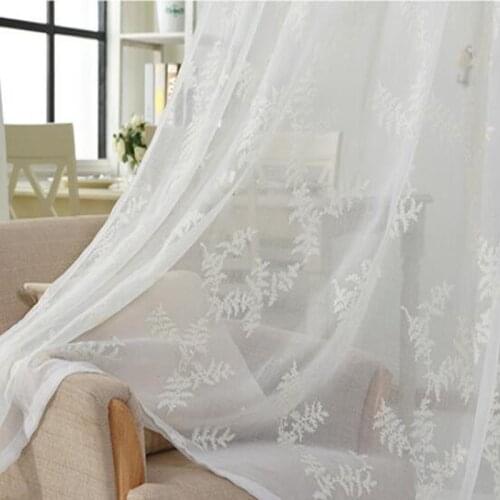 White Linen Floral Sheer Curtains for Living Room Voile Panel Tulle Light Filtering Sliding Glass Door Patio Drapes