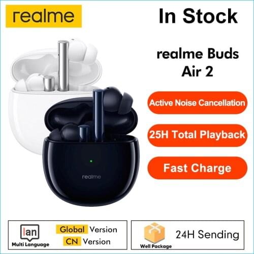Realme Buds Air 2 ANC IPX5 waterproof 25h Battery Life 88ms Super Low Latency 10mm Hi-Fi Bass Boost Headphones