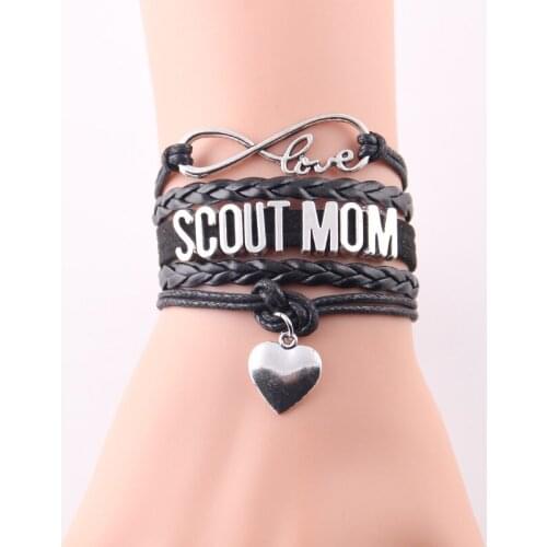 Infinity Love scout mom bracelet stacks heart charm leather handmade wrap bracelets & bangles for women jewelry family gift