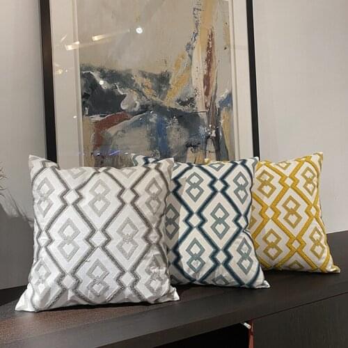 Cushion Cover Cute Geometric Embroidery Pillow Case with for Sofa Bed Simple Home Decorative 45X45CM-ABUX