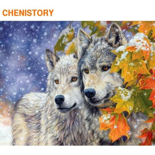 CHENISTORY Frame DIY Painting By Numbers Modern Wall Art Picture Snow Wolf Animals Paint By Numbers Home Wall Art Picture Gift