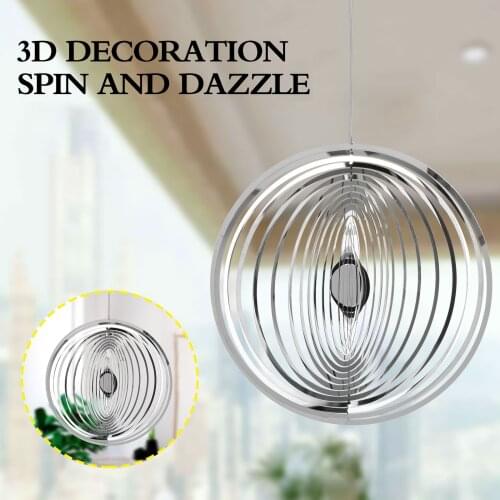 3D Flowing-Light Effect Decor House Hanging Pendant Decoration Gifts 7.87“x 7.87“ Silver Round Rotating Wind Chimes Spinner