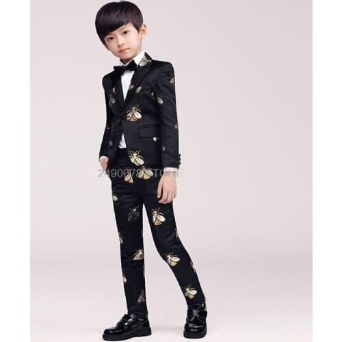 Kids Embroidery Jacket Vest Pant 3Pcs Formal Dress Boys Luxurious Wedding Suit Children Piano Stage Show Performance Costume